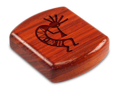 Top View of a 2" Flat Wide Padauk with laser engraved image of Kokopelli