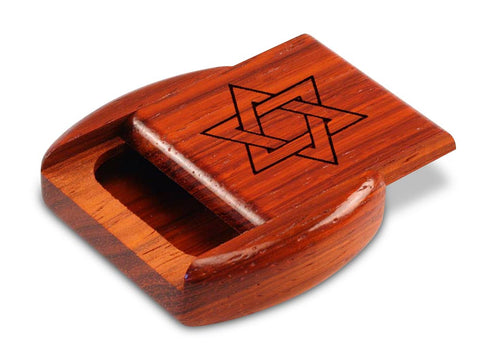 Top View of a 2" Flat Wide Padauk with laser engraved image of Star of David