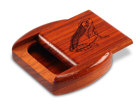 Opened View of a 2" Flat Wide Padauk with laser engraved image of Heartline Frog