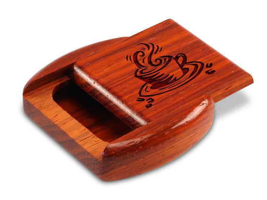 Opened View of a 2" Flat Wide Padauk with laser engraved image of Java