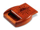 Opened View of a 2" Flat Wide Padauk with laser engraved image of Native Sun