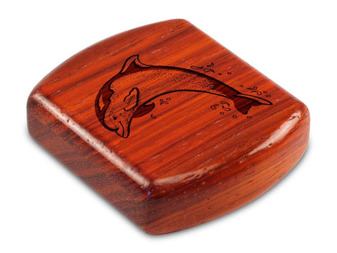 Top View of a 2" Flat Wide Padauk with laser engraved image of Dolphin