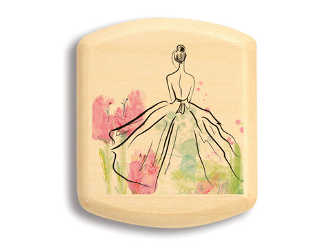 Top View of a 2" Flat Wide Aspen with color printed image of Floral Watercolor Wedding Dress