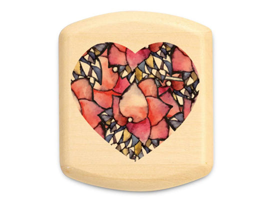 Top View of a 2" Flat Wide Aspen with color printed image of Watercolor Heart