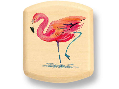 Top View of a 2" Flat Wide Aspen with color printed image of Flamingo