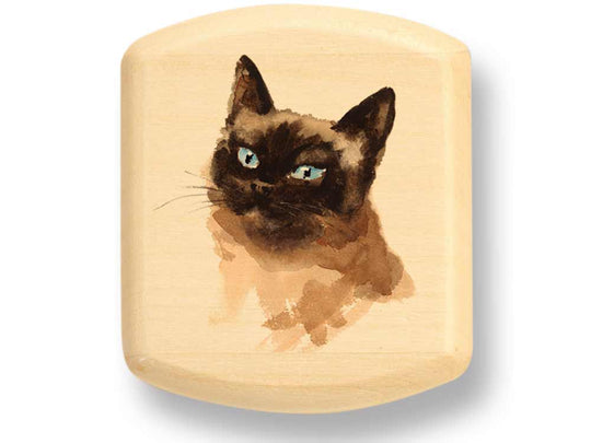 Top View of a 2" Flat Wide Aspen with color printed image of Siamese Cat