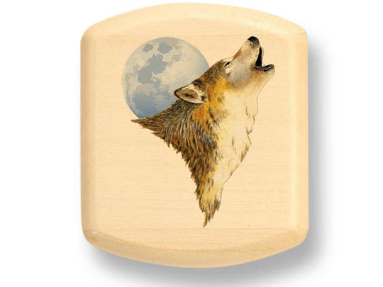 Top View of a 2" Flat Wide Aspen with color printed image of Howling Wolf