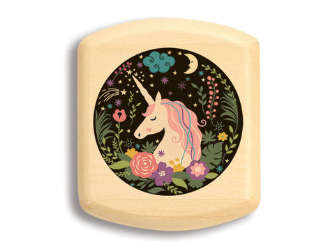 Top View of a 2" Flat Wide Aspen with color printed image of Floral Unicorn