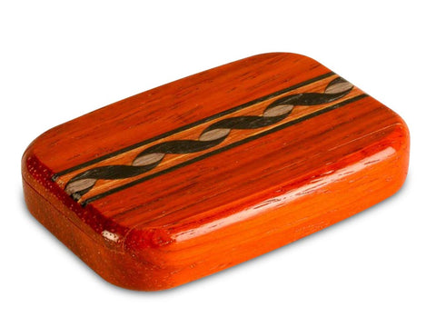 Top View of a 3" Flat Wide Padauk with inlay pattern of Blue and Tan Helix Inlay of a 3" Flat Wide Padauk - Blue and Tan Helix Inlay
