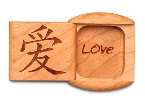 Top View of a 2" Flat Wide Cherry with laser engraved image of Love