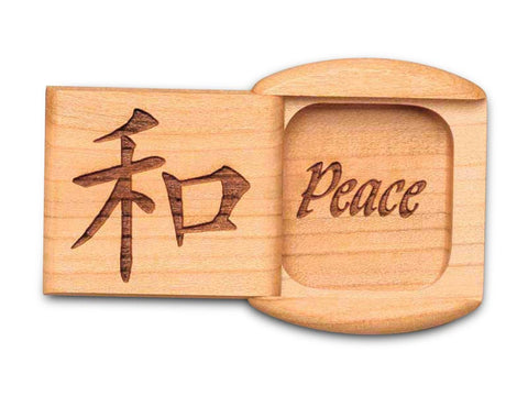 Top View of a 2" Flat Wide Cherry with laser engraved image of Peace