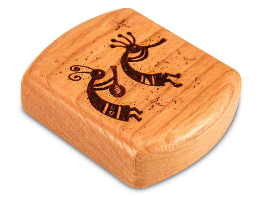 Opened View of a 2" Flat Wide Cherry with laser engraved image of Kokopelli Fertility Music