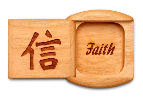 Top View of a 2" Flat Wide Cherry with laser engraved image of Faith