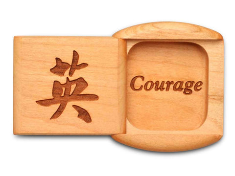Top View of a 2" Flat Wide Cherry with laser engraved image of Courage