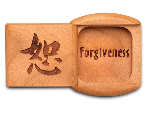 Top View of a 2" Flat Wide Cherry with laser engraved image of Forgiveness
