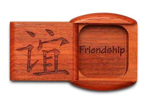 Top View of a 2" Flat Wide Padauk with laser engraved image of Friendship