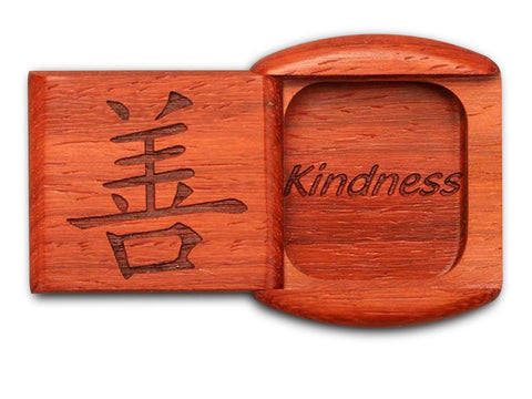 Top View of a 2" Flat Wide Padauk with laser engraved image of Kindness
