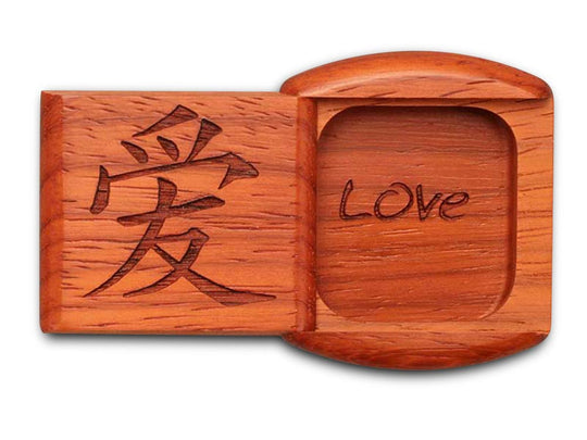 Top View of a 2" Flat Wide Padauk with laser engraved image of Love