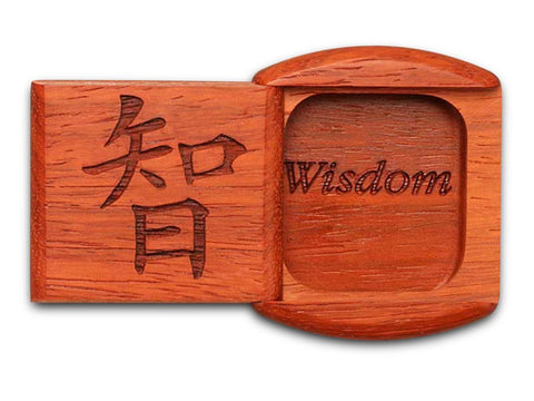 Top View of a 2" Flat Wide Padauk with laser engraved image of Wisdom