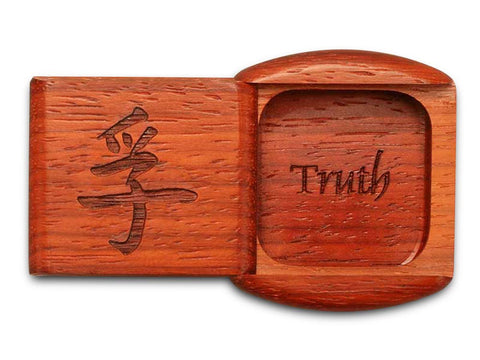 Top View of a 2" Flat Wide Padauk with laser engraved image of Truth