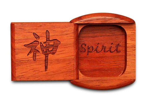 Top View of a 2" Flat Wide Padauk with laser engraved image of Spirit