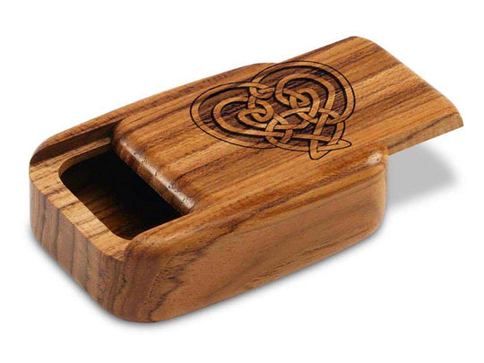 Opened View of a 3" Med Wide Teak with laser engraved image of Celtic Heart