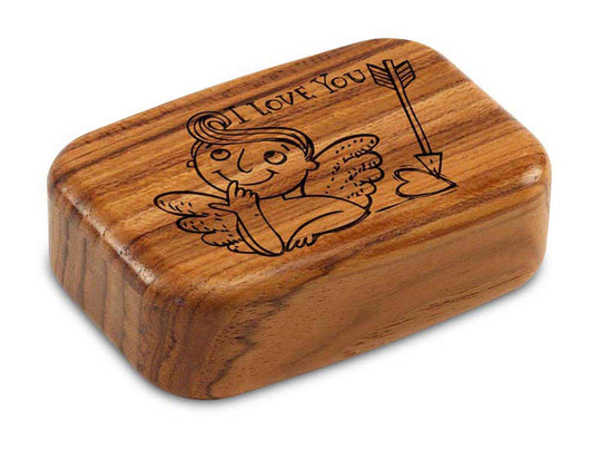 Top View of a 3" Med Wide Teak with laser engraved image of Cupid