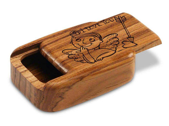 Opened View of a 3" Med Wide Teak with laser engraved image of Cupid