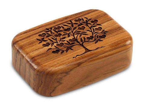 Top View of a 3" Med Wide Teak with laser engraved image of Heart Tree