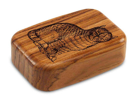 Top View of a 3" Med Wide Teak with laser engraved image of Cat