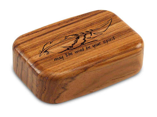 Top View of a 3" Med Wide Teak with laser engraved image of Feather