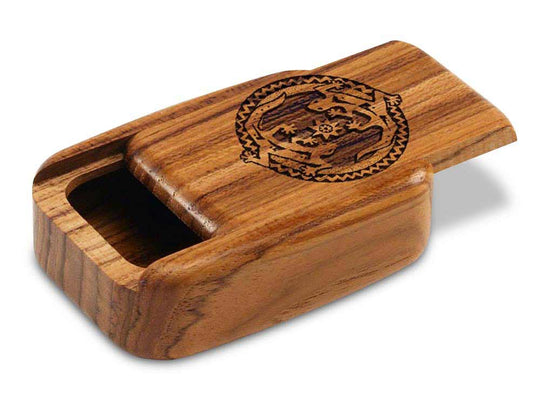 Opened View of a 3" Med Wide Teak with laser engraved image of Geckos