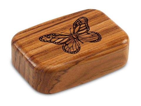 Top View of a 3" Med Wide Teak with laser engraved image of Butterfly