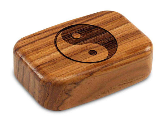 Top View of a 3" Med Wide Teak with laser engraved image of Yin Yang