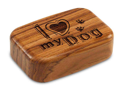 Top View of a 3" Med Wide Teak with laser engraved image of I Heart My Dog
