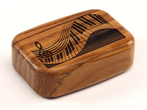 Top View of a 3" Med Wide Teak with laser engraved image of Piano Keyboard