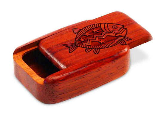 Opened View of a 3" Med Wide Padauk with laser engraved image of Primitive Fish