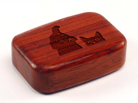 Top View of a 3" Med Wide Padauk with laser engraved image of Dog and Cat