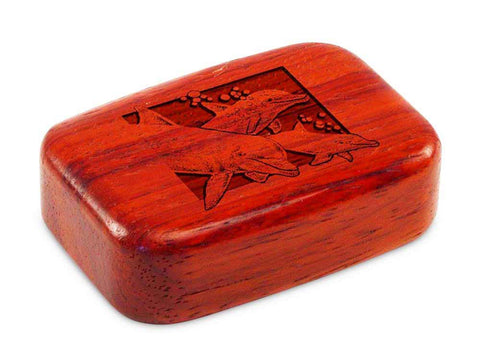 Top View of a 3" Med Wide Padauk with laser engraved image of Dolphins