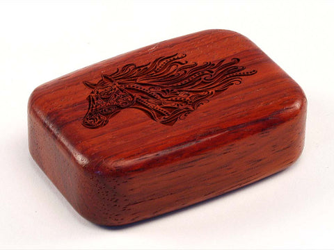 Top View of a 3" Med Wide Padauk with laser engraved image of Pattern Horse