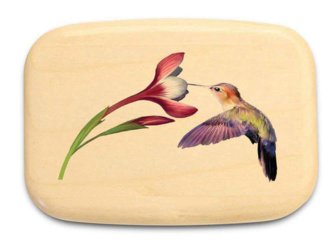 Top View of a 3" Med Wide Aspen with color printed image of Hummingbird III