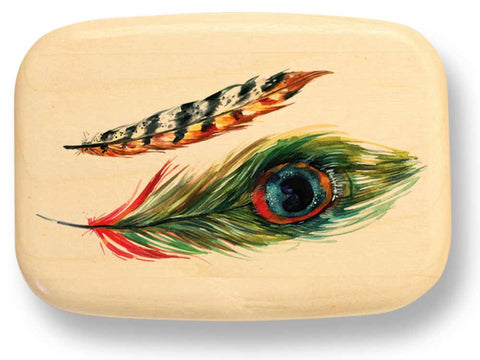 Top View of a 3" Med Wide Aspen with color printed image of Two Feathers