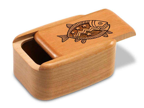 Top View of a 3" Tall Wide Cherry with laser engraved image of Primitive Fish