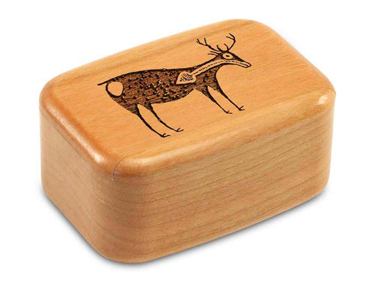 Top View of a 3" Tall Wide Cherry with laser engraved image of Heartline Deer