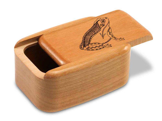 Opened View of a 3" Tall Wide Cherry with laser engraved image of Heartline Frog