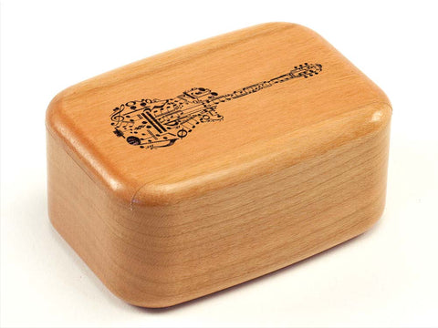 Top View of a 3" Tall Wide Cherry with laser engraved image of Guitar of Music Notes