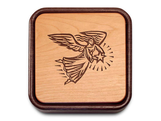 Top View of a Terra Inside Engraved Flip-Top with laser engraved image of Angel