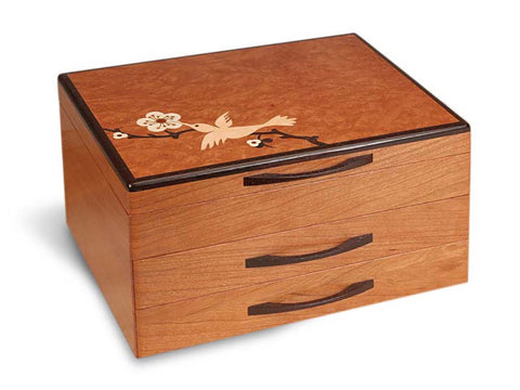 Angled View of a Hummingbird Jewelry Box –2 Drawer