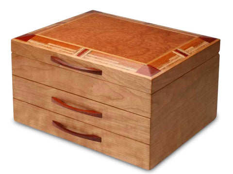 Angled View of a Mission Style Jewelry Box –2 Drawer