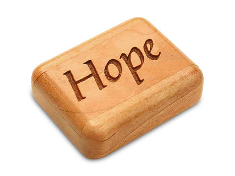 Top View of a 2" Flat Narrow Cherry with laser engraved image of Hope